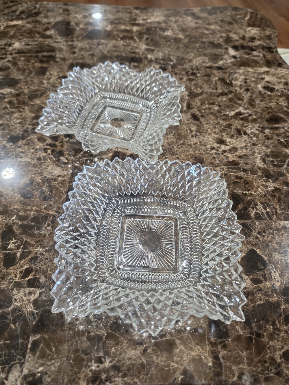 Clear Pressed Glass Square Serving Bowls - Set of 4